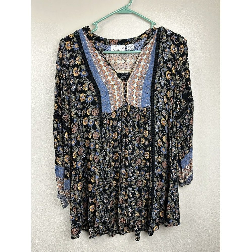 Emma G Womens Top Size Small Boho Artsy Multi Color lightweight floral